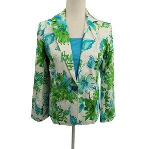 VTG Susan Graver Womens Floral Blazer Jacket & Liquid Knit Tank Top Combo 24W